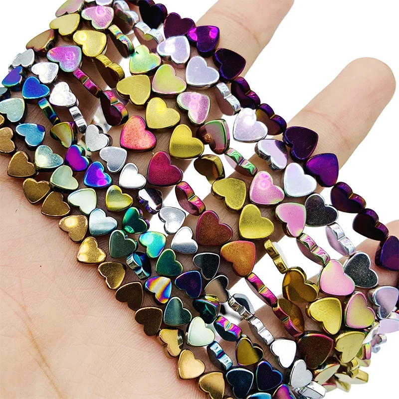 

RBFHYER Purple,Blue,Green, Multicolored Peach Hearts 6/8mm Hematite Natural Stone Loose Beads For Jewelry Making DIY bracelet