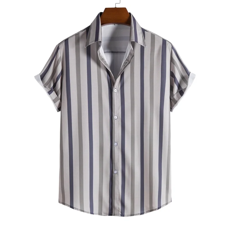 

2021 summer new style men's casual striped shirt men's printed shirt European and American code XS-XL