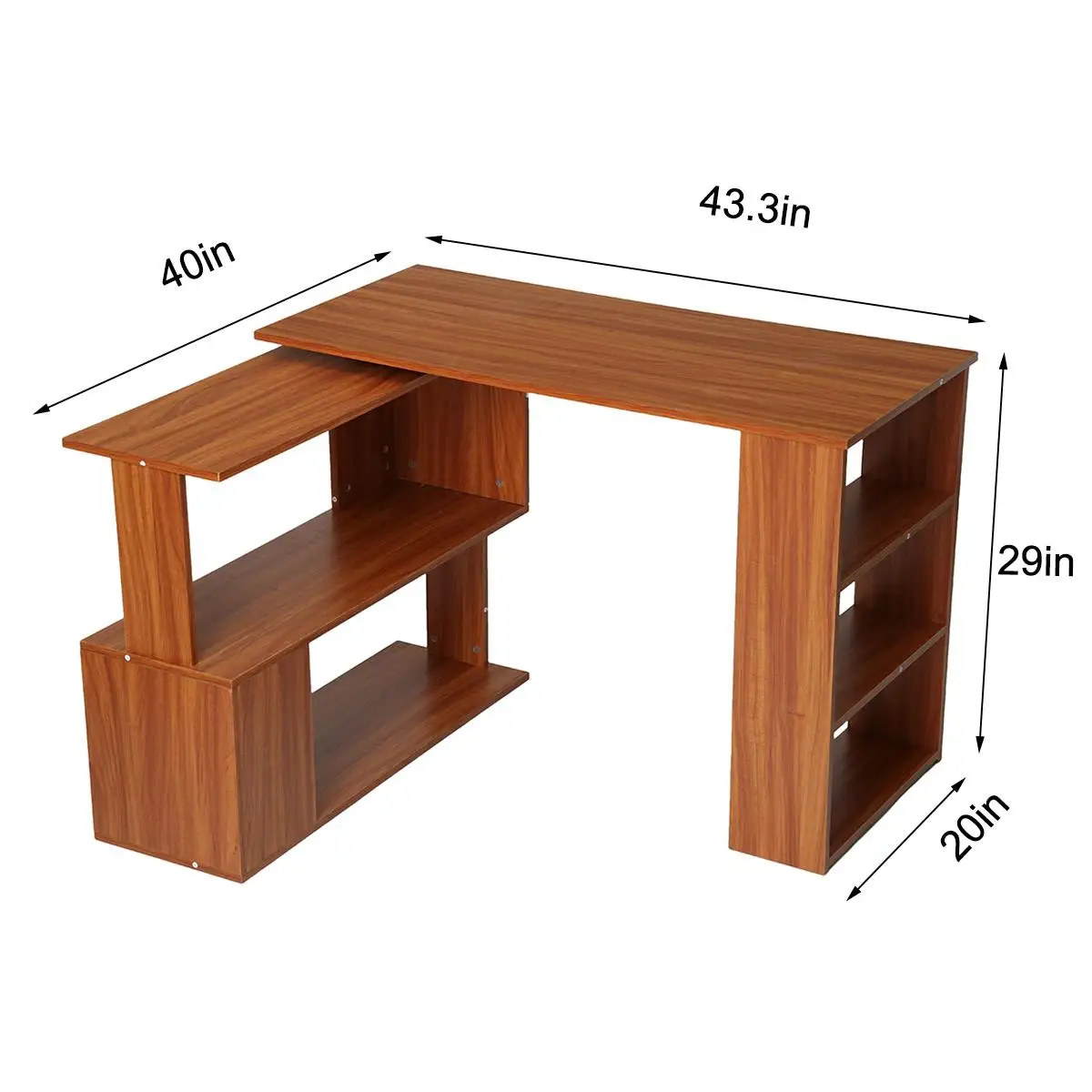 

Rotating Office Desk 360 Degrees L-Shaped Corner Computer Desk Table Study Table PC Workstation with Storage Shelf