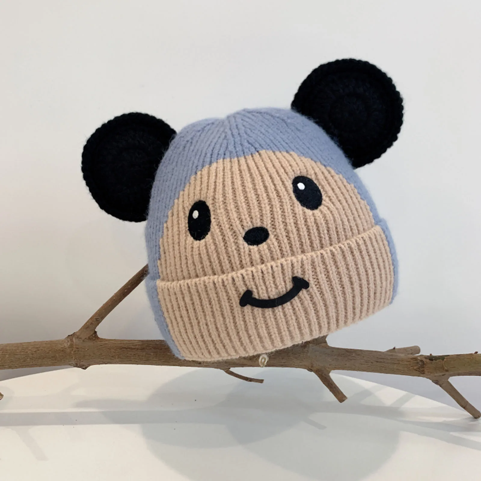 

Baby hat autumn and winter plus fluffy hat children's cute cartoon monkey ear protection warm hat knitted hat