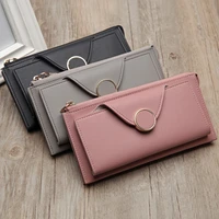 womens wallet solid colors long zipper hasp coin purses female pu leather solid color clutch bag ladies wristband card holder