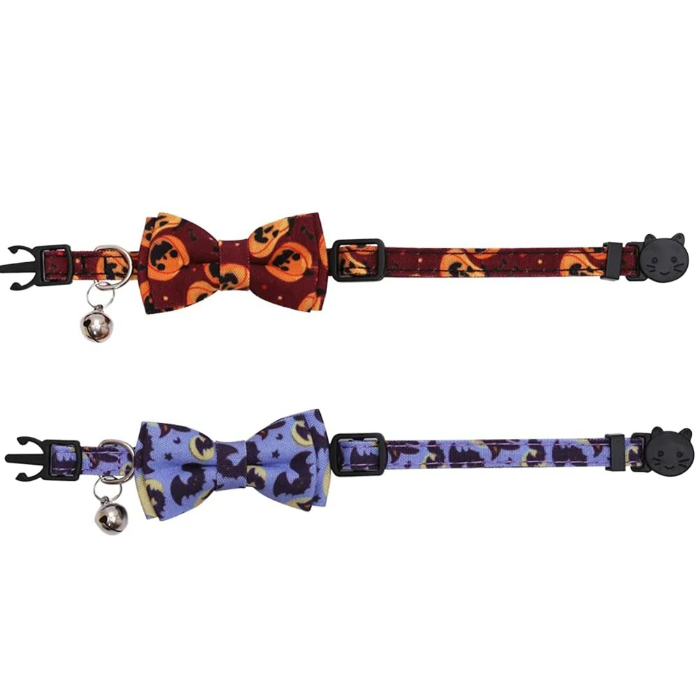 Halloween Cat Collar Breakaway with Cute Bow Tie and Bell Pumpkin Lantern Bat Spider Pattern for Kitty Adjustable Safety Collars | Дом и сад