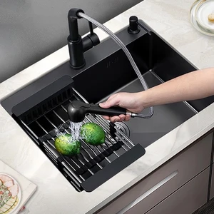 304 stainless steel topmount kitchen sink single bowl dark black gray wash basin for home fixture drain accessories bar sink free global shipping