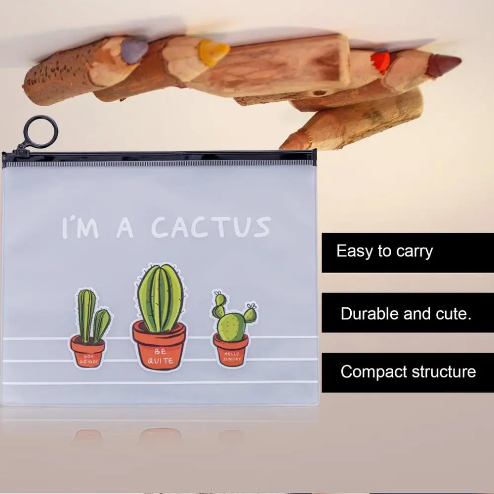 

Large Capacity Student Pencil Case Cute Fresh Transparent Frosted Cactus Pencilcase School Pen Case Student School Stationery