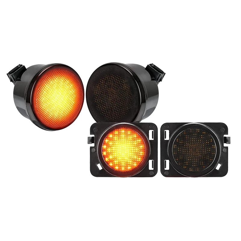

Car LED Turn Signal+ Side Marker Fender Lights Drl White Halo Smoked Lens for Jeep Wrangler Jk 2007-2017