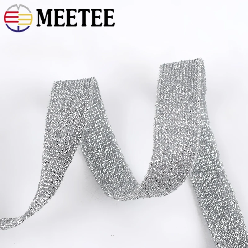 30 метров полиэстер вязание Золото Серебро тесьма спортивные штаны ткань сторона