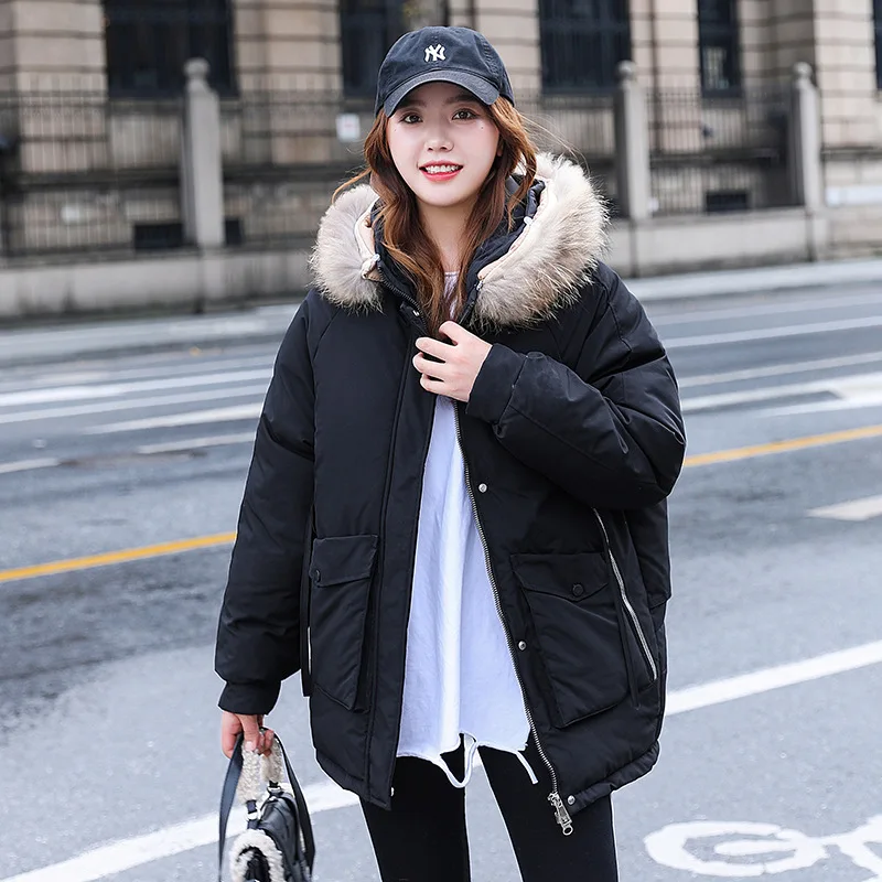 

2021 autumn and winter new Korean version of the big fur collar Parker thick down padded jacket short bread jacket