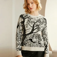 autumn and winter 100 cashmere sweater ladies heavy jacquard jungle tiger monkey pattern round neck pullover thick sweater wome