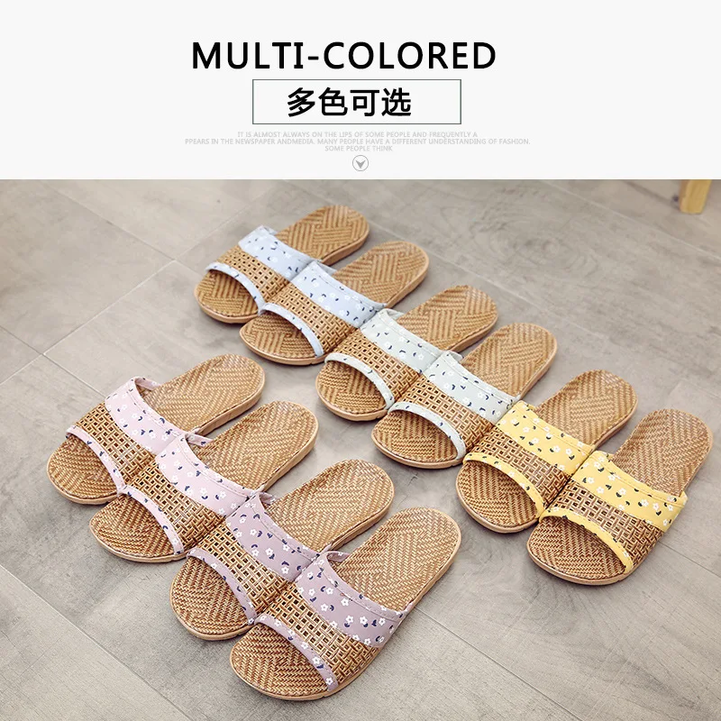 Летние женские домашние тапочки из натурального бамбука ротанга тростника травы