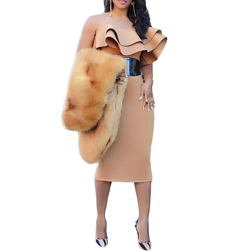 Женское облегающее платье с открытыми плечами сексуальное вечернее цвета хаки