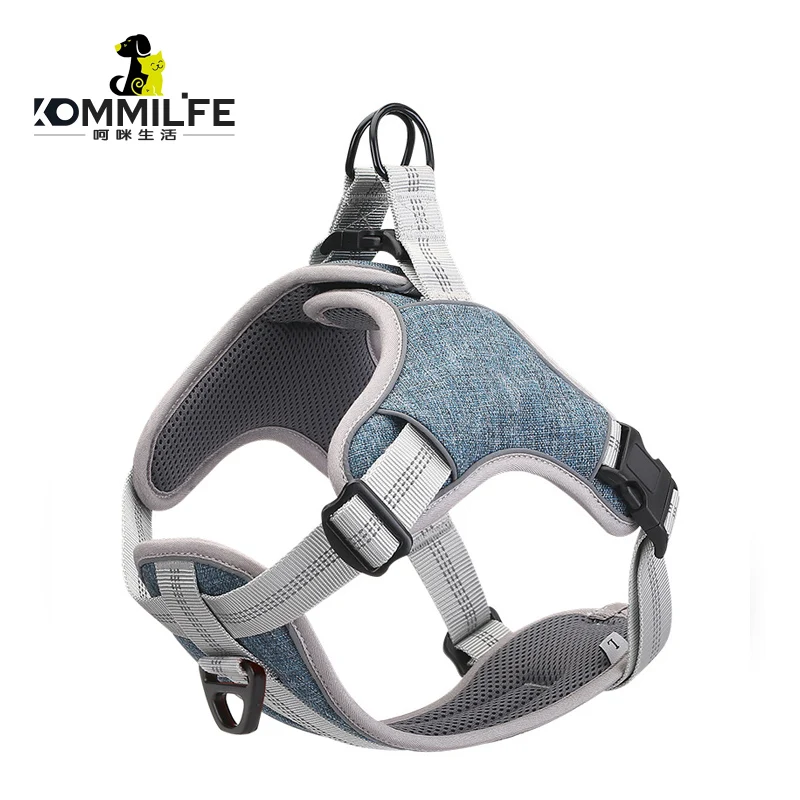 

KOMMILIFE Nylon Dog Harness Vest Reflective Breathable Pet Harness For Dogs Pet Collars Explosion-proof Dog Harness No Pull