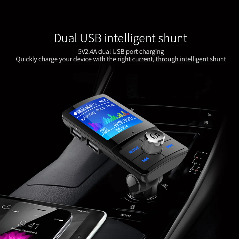 Автомобильный MP3-плеер с ЖК-дисплеем 1 77 дюйма Bluetooth FM-передатчик Aux In Music 4 2