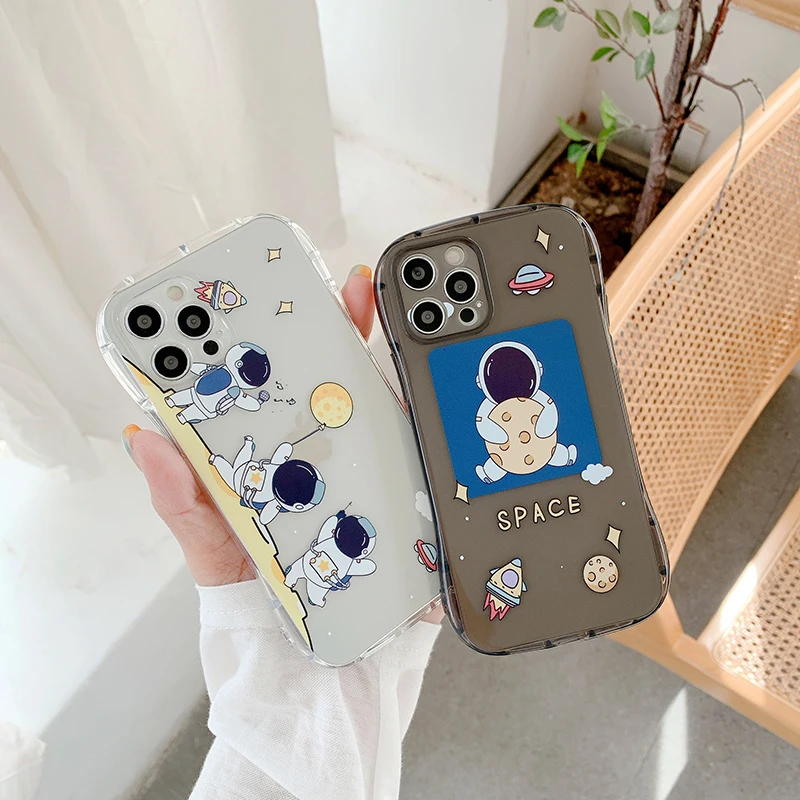 

Funny Astronaut Spaceship Phone Case for Apple IPhone11 12Pro Max 7 8plus XR XS MAX Small Waist Silicone Clear Cover Fundas