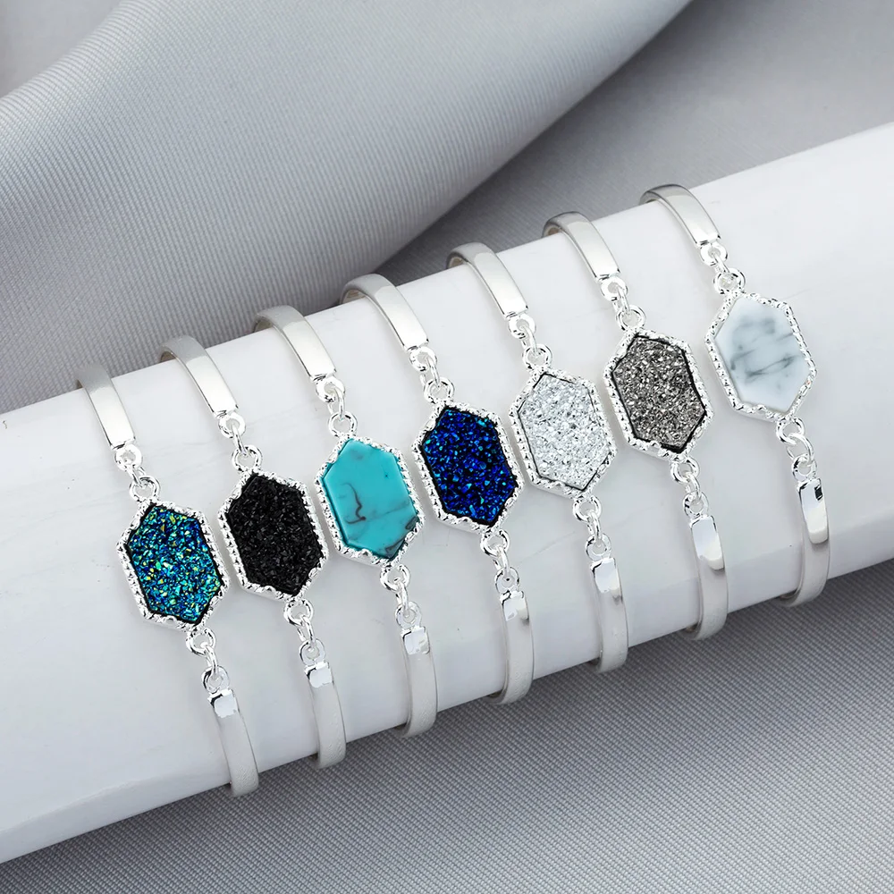 7 цветов смолы браслет Drusy Имитация Кристалл камни Друза браслеты золото серебро Цвет бренд ювелирные изделия для женщин
