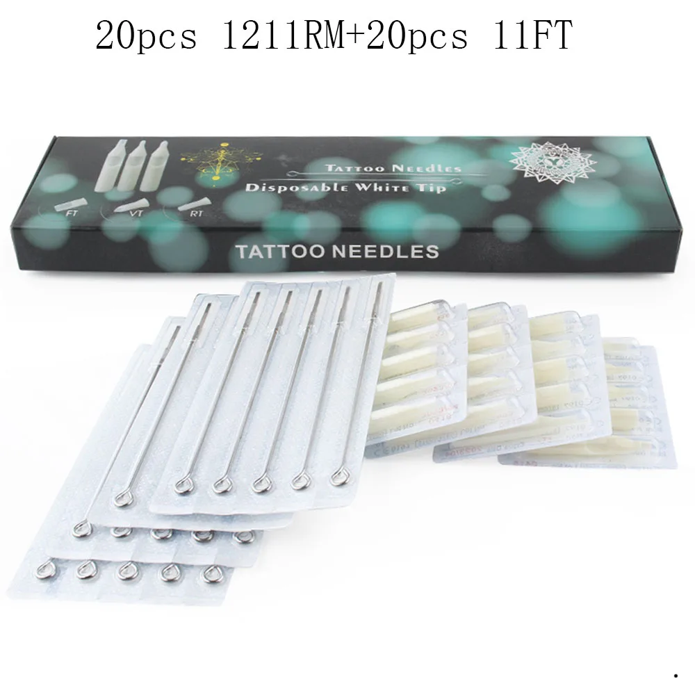 

40PCS/Set Tattoo Needles RL M1 RM Disposable Plastic White Tattoo Tips RT FT Body Art Tool