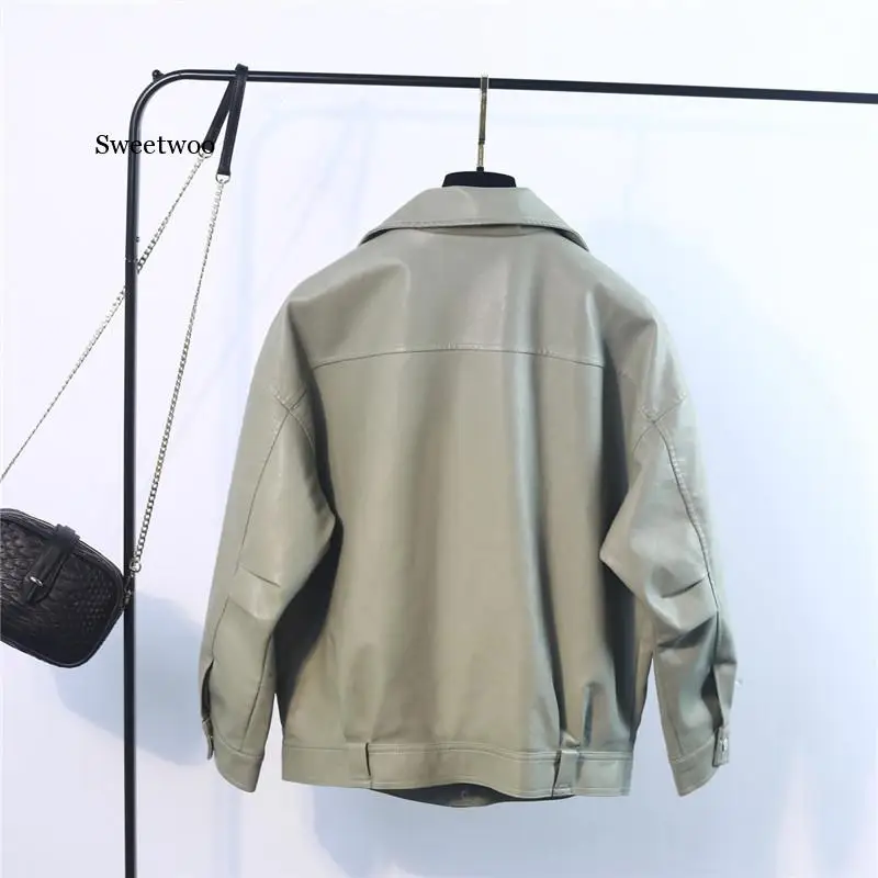 Faux Pu Leather Jacket For Women Casual  Loose Outwear Motorcycle Biker Punk Streetwear Jackets Coat Female