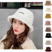 2021 new lamb plush bucket hat for women autumn winter hats soft warm fisherman hat casual caps in winter lady flat korean style