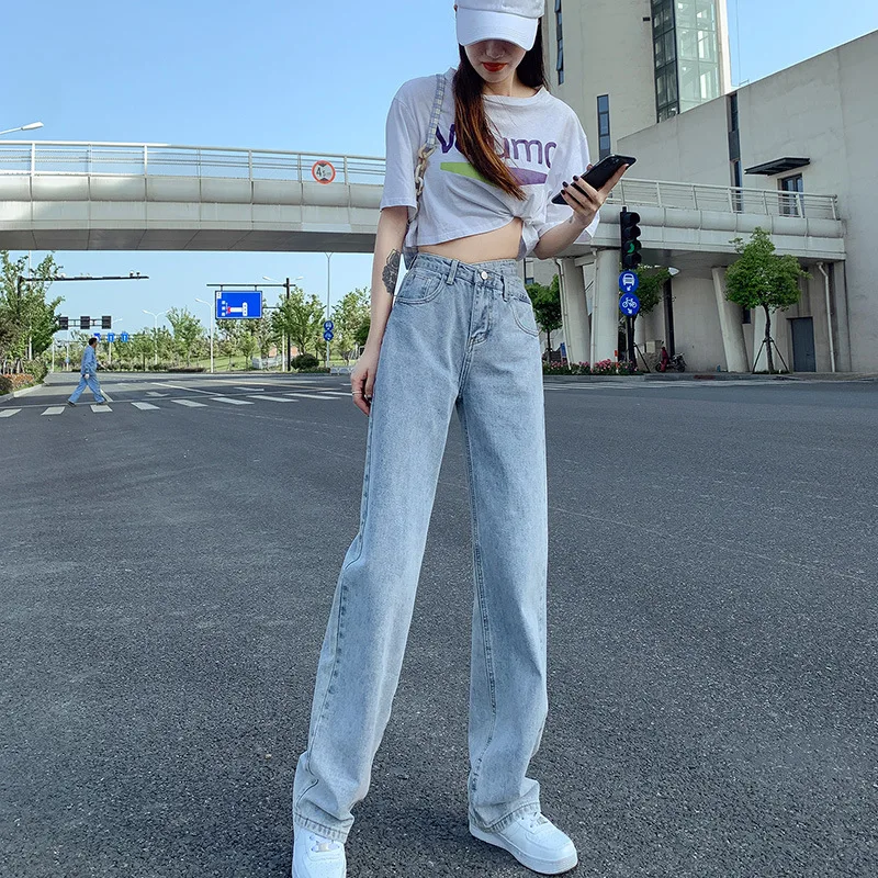 

Джинсы женские с широкими штанинами, мешковатые брюки из денима с завышенной талией, длинные брюки с дырками, винтажная уличная одежда