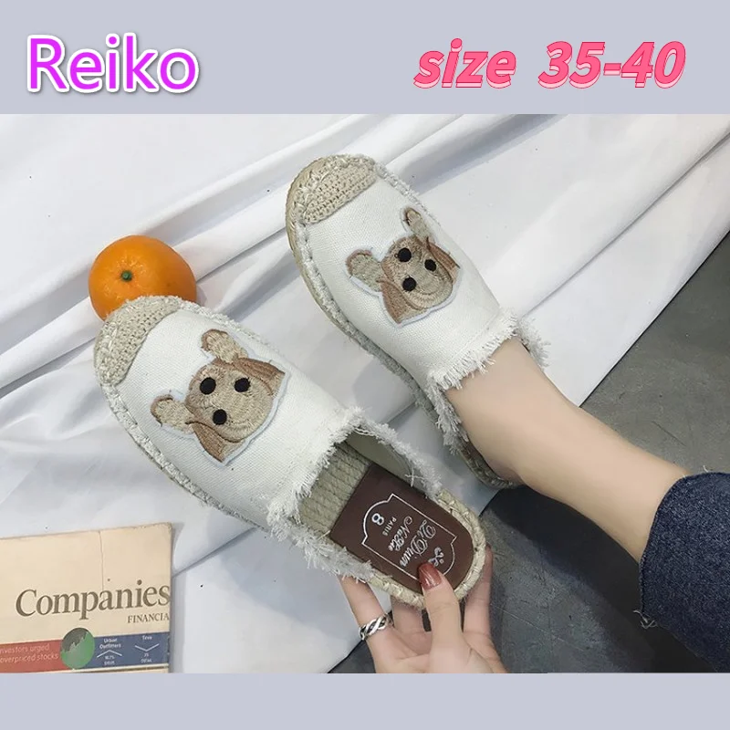 

Sandals women 2021 flat toe cap shoes summer half-support women's shoes denim sneakers white cartoon cute slippers calzado mujer
