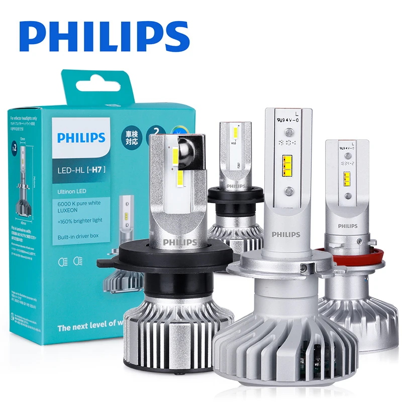 Светодиодные лампы для фар Philips Ultinon H7 H1 H8 H11 H16(JP) 9005 9006 9012 H4 6000K 2 шт.|Передние LED-фары