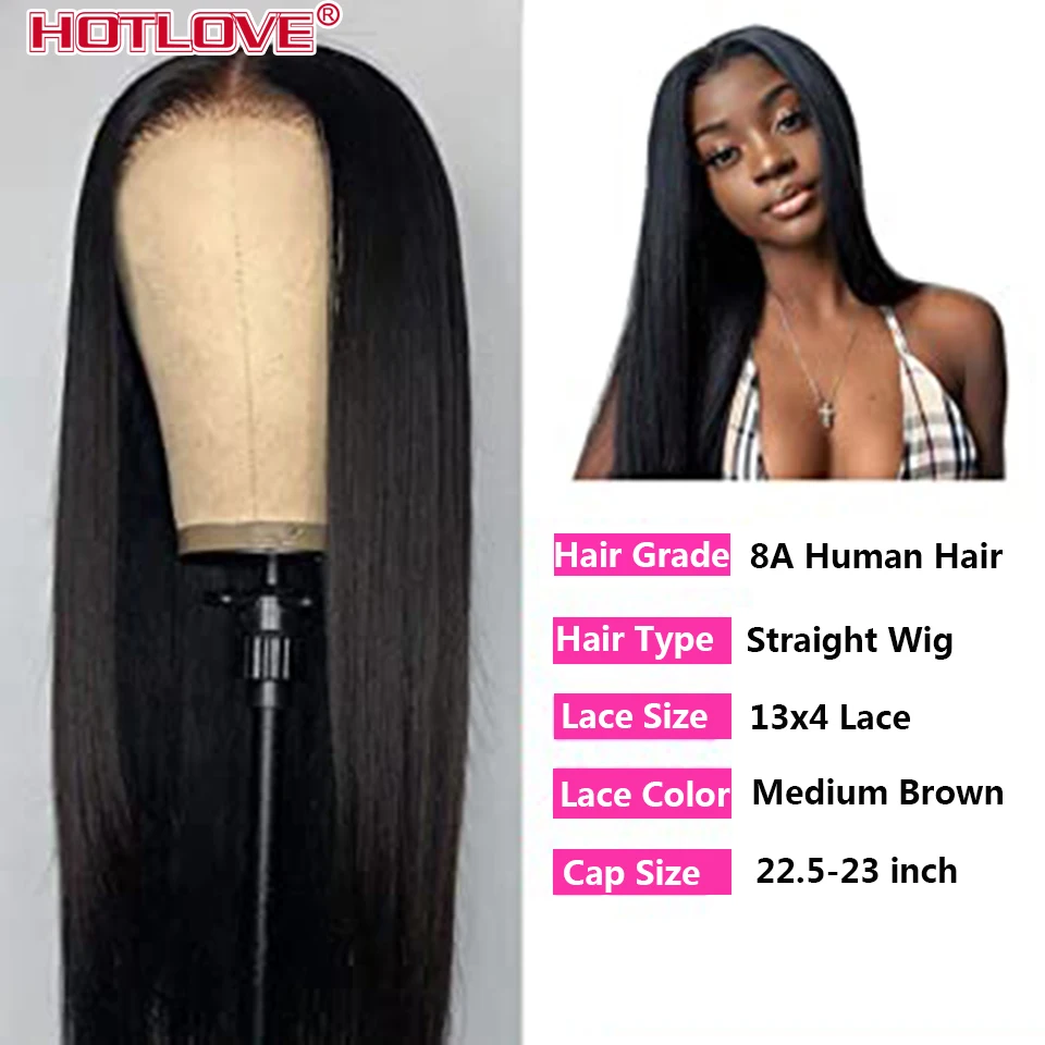 Парик Из прямых волос 13*4 парики из человеческих на сетке спереди предварительно