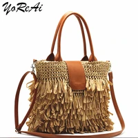 yoreai women summer beach bags handbags large capacity lady tassel shoulder bag weave totes casual fashion girl travel shopping