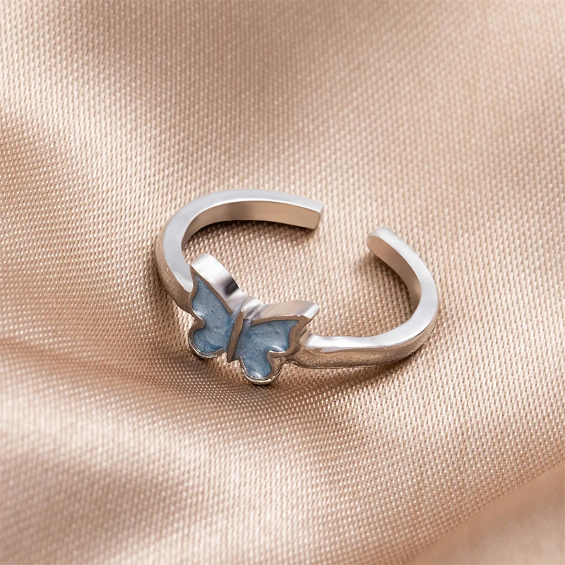 Открытое регулируемое кольцо для женщин винтажное Оригинальное в виде бабочки