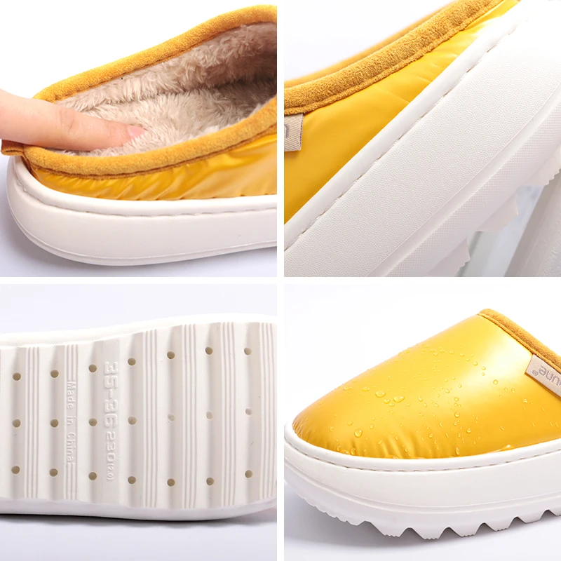

Unisex Down Warm Slippers Indoor Home Women Slippers Shoes Soft Plush Fur Winter Slippers 4 Cm Platform Waterproof Slippers
