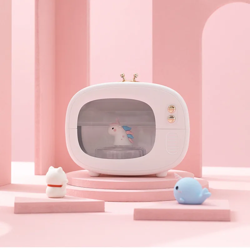 Humidificador USB de TV de dibujos animados con luz nocturna LED Multicolor, ambientador port&aacute;til, Humidificador silencioso de 400ml, decoraci&oacute;n del hogar y dormitorio-1
