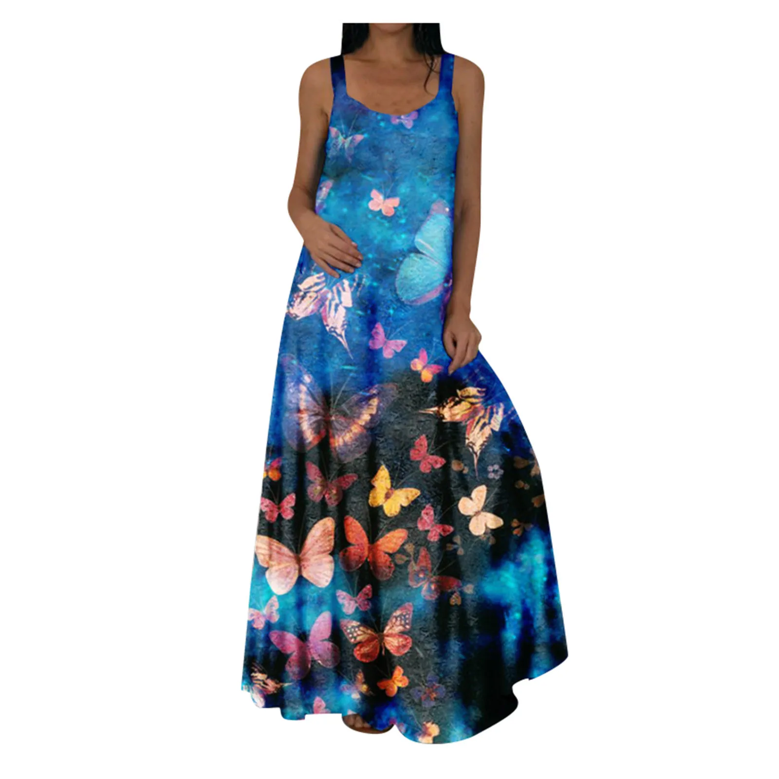 Размера плюс для женщин Летнее Платье с лимонным принтом Длинное без рукавов