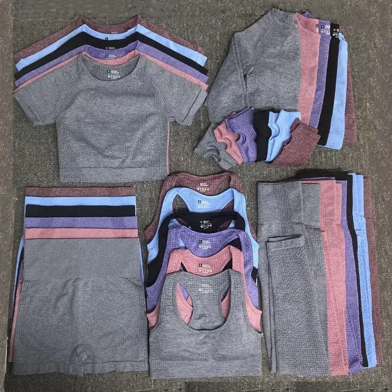 

2/3/5PCS Seamless Yoga Set Workout Sportswear Gym Clothing Fitness Long Sleeve High Waist Leggings Sports Women Fitness Suits