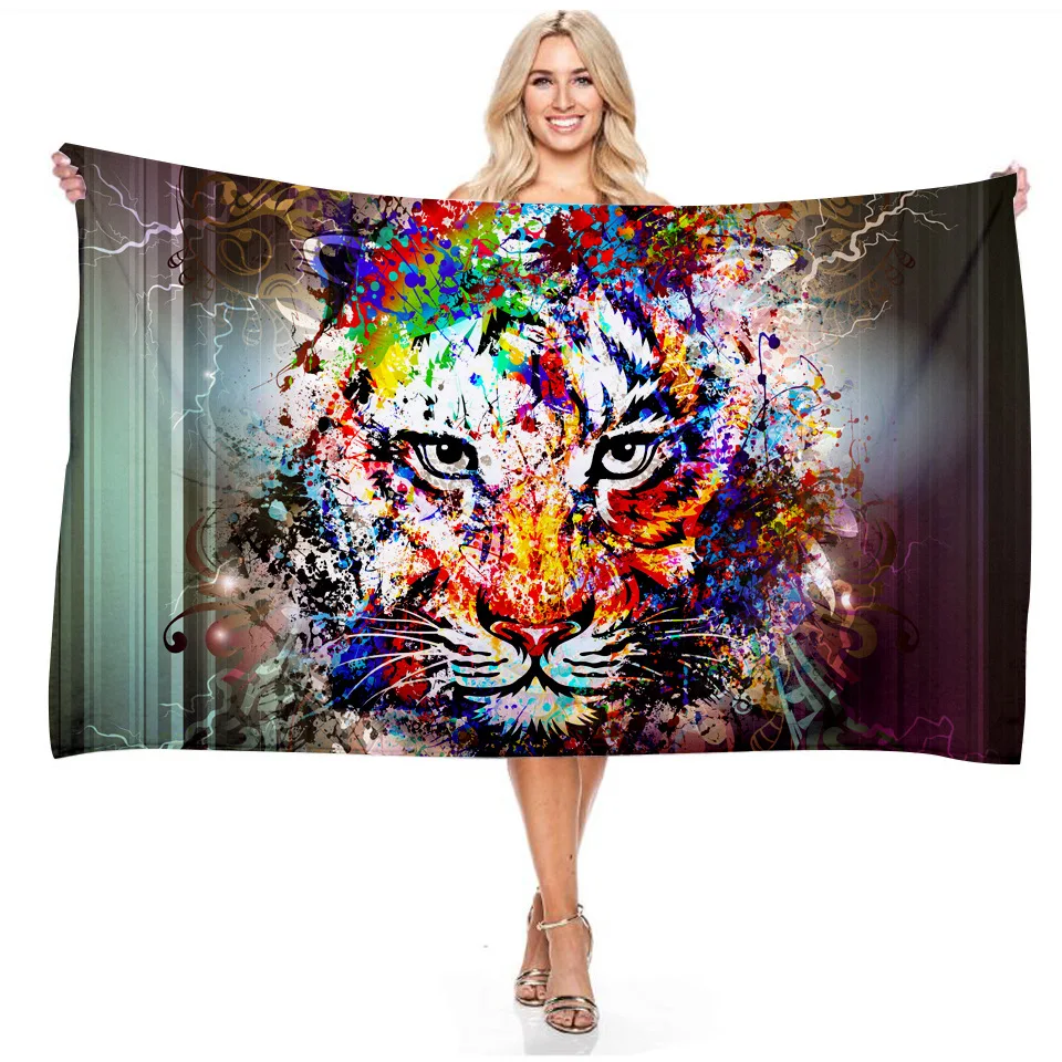 Пляжное полотенце с изображением тигров Львов 3D цифровая печать прямоугольное