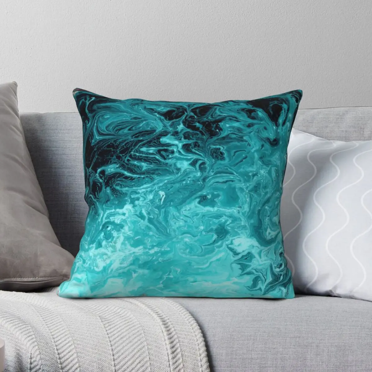 

Волнистый Бирюзовый чехол для подушки из полиэстера и льна, бархатный креативный декоративный чехол на молнии для диванной подушки, чехол д...