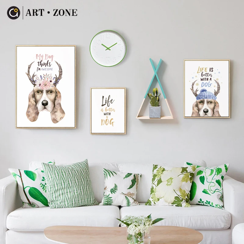 Художественная зона милая кошка собака животные принты настенные