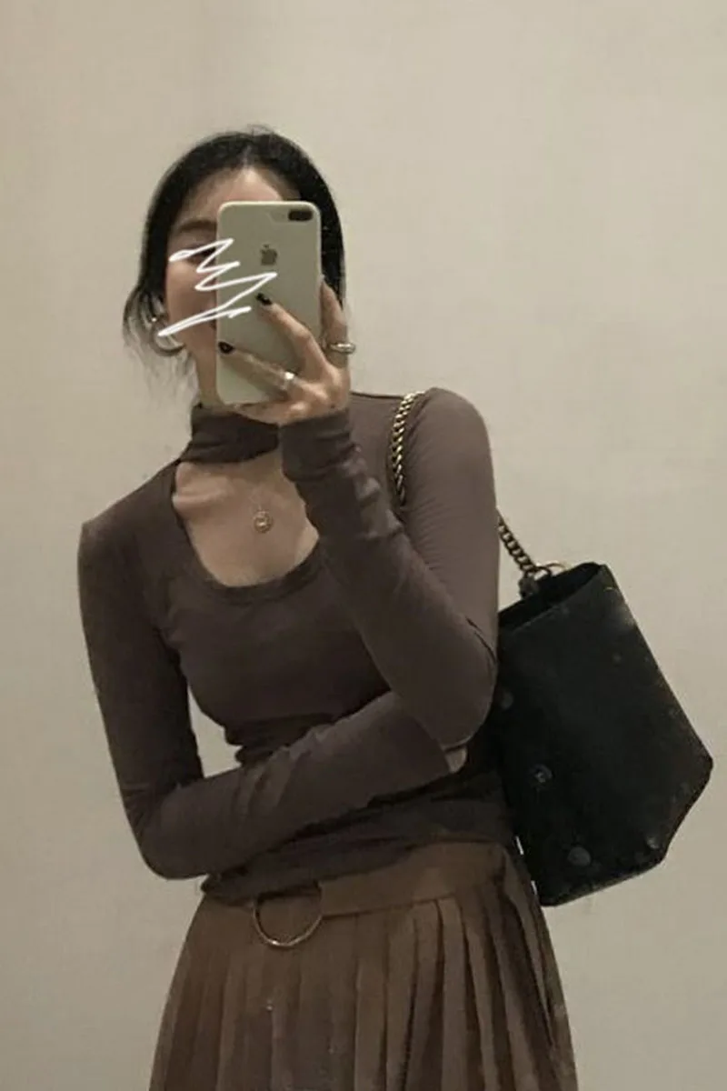 

GOOHOJIO Women Knitting Sweater Long Sleeves O-neck Female Casual Solid Fashion Thin Pullover Ladies Bottoming Sweaters Slim