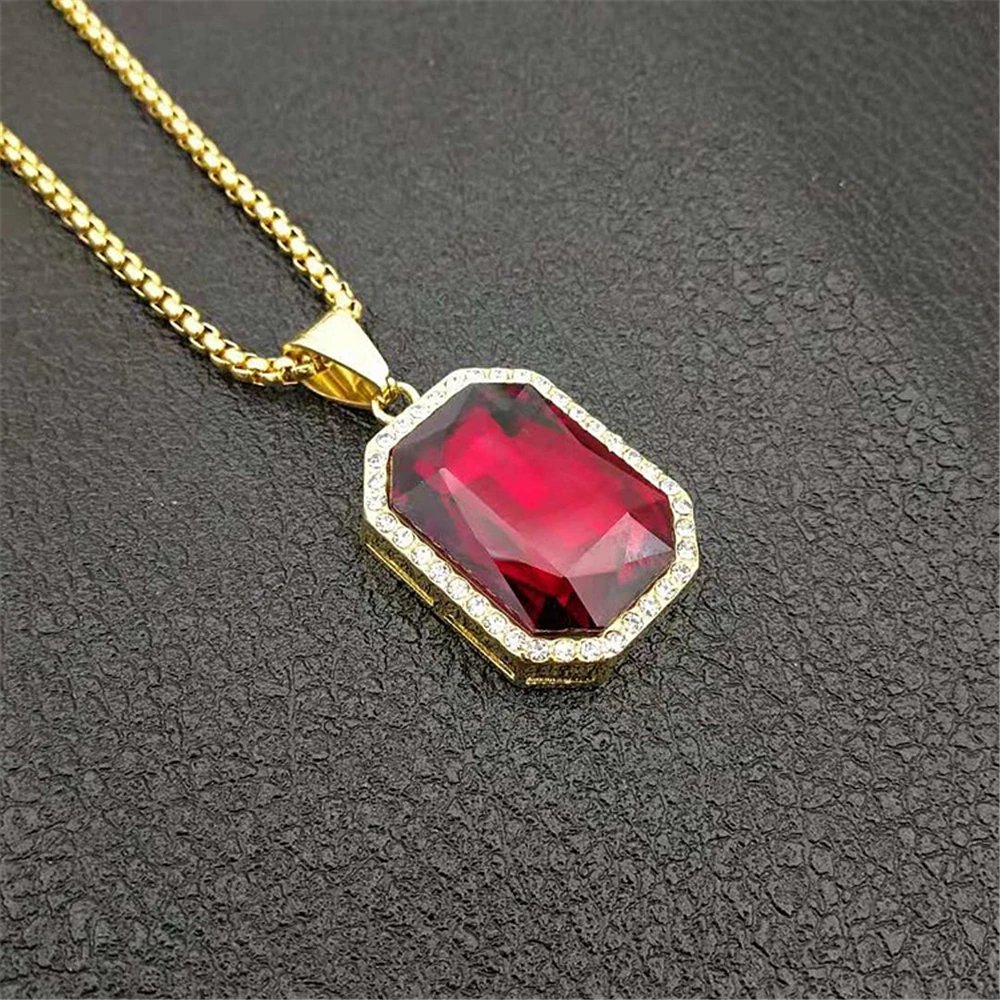 

Fashion Square Pendant Chain Gold Color Stainless Steel Bling Rhinestone Necklace For Women Men Hip Hop Jewelry Dropshipping