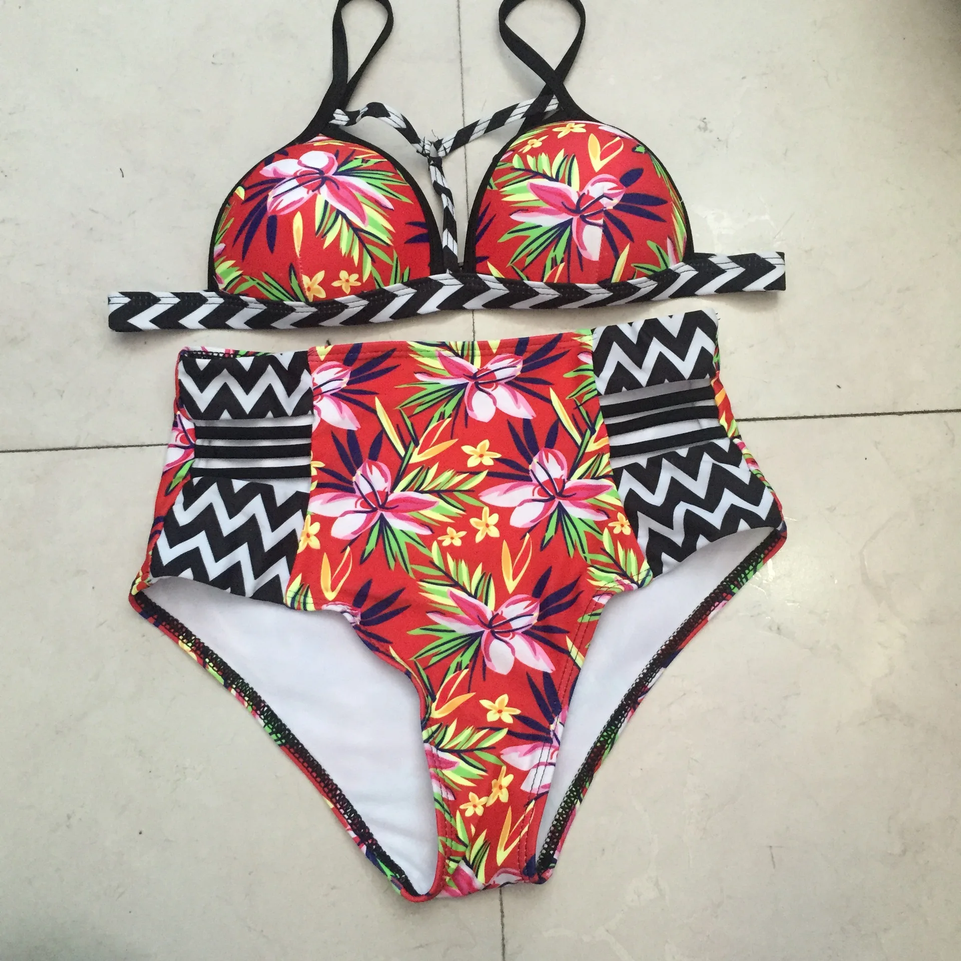 

New floral high waisted bikini women's split swimsuit print