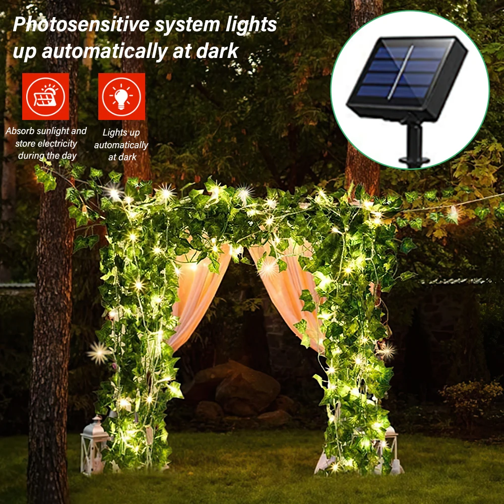 Светодиодная гирлянсветильник с листьями на солнечной батарее уличное садовое