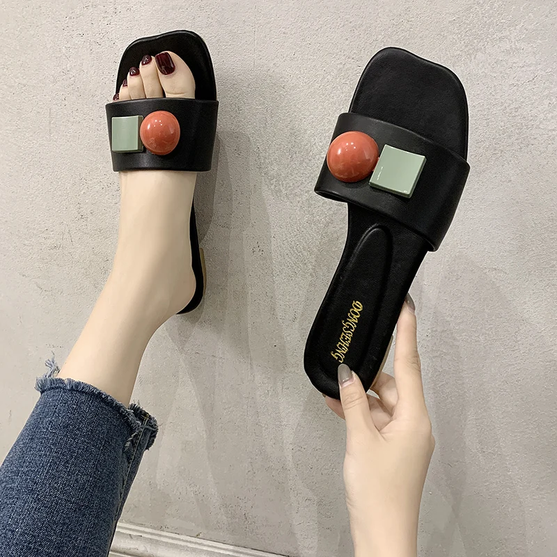 

Slippers Casual Low Shoes Summer Clogs Woman Slides Pantofle Luxury Soft Beach Flat 2021 Rome Rubber Fabric Fashion Basic PU