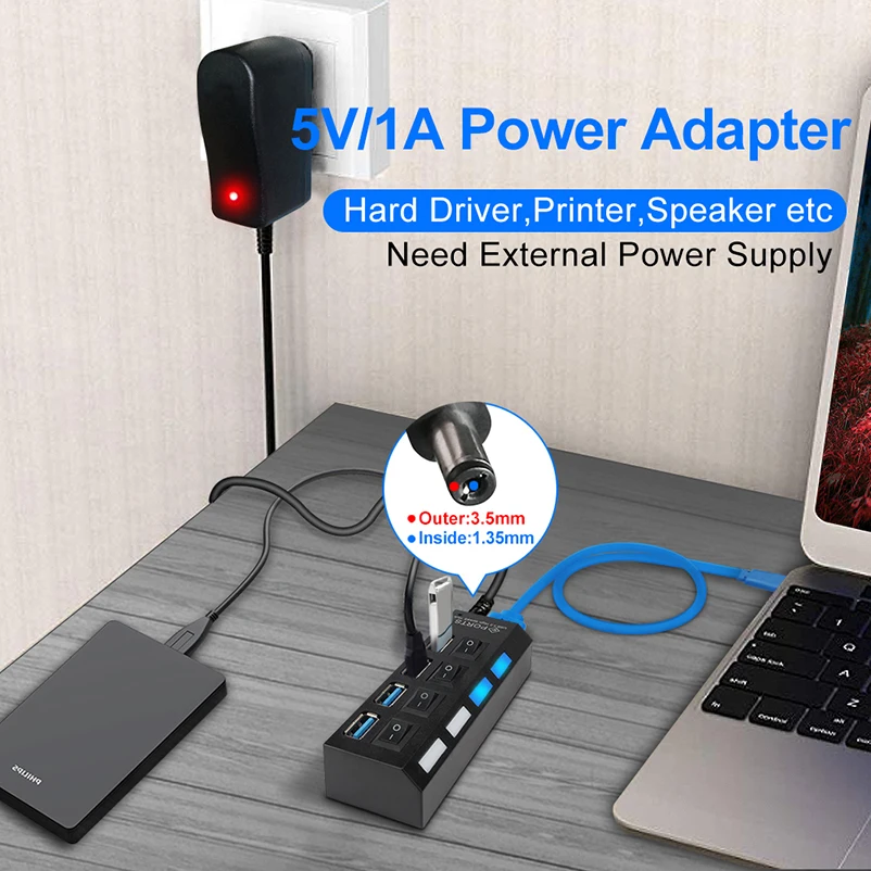 Usb-хаб 3 0 4/7 портов Micro USB сплиттер-концентратор с адаптером питания мульти C Hab