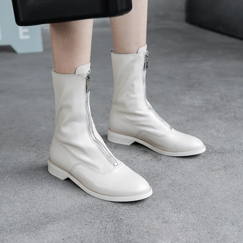 

ODS/женские ботинки; Зимняя женская обувь; Модные женские дышащие ботинки из воловьей кожи на молнии спереди; Цвет белый, черный, красный, винн...