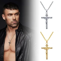 christian pendant necklace men fashion jewelry crucifix jesus cross pendant long chain necklaces jewelry