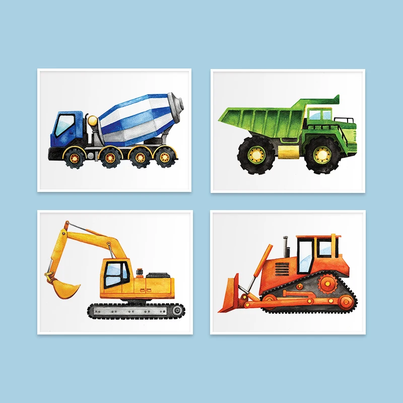 Художественная роспись на холсте с изображением строительного автомобиля