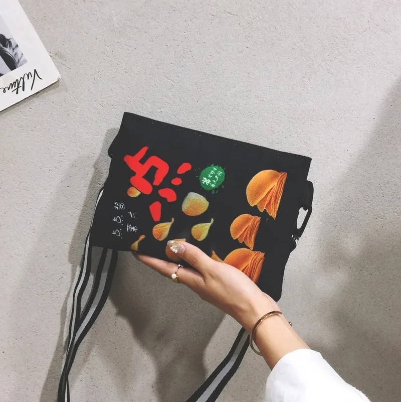 

Funny Potato Chips Women Crossbody Handbag 2020 Fashion Canvas Shoulder Bag Mini Cartoon Printing Girl Envelope Bags female Bag