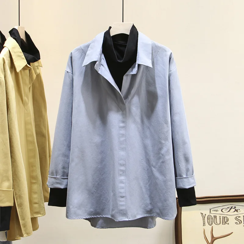 Turtleneck Blouse Women 2020 Spring Fashion Tops Plus Size Casual False two piece Long Sleeve Loose Female Shirt K1-0668 | Женская