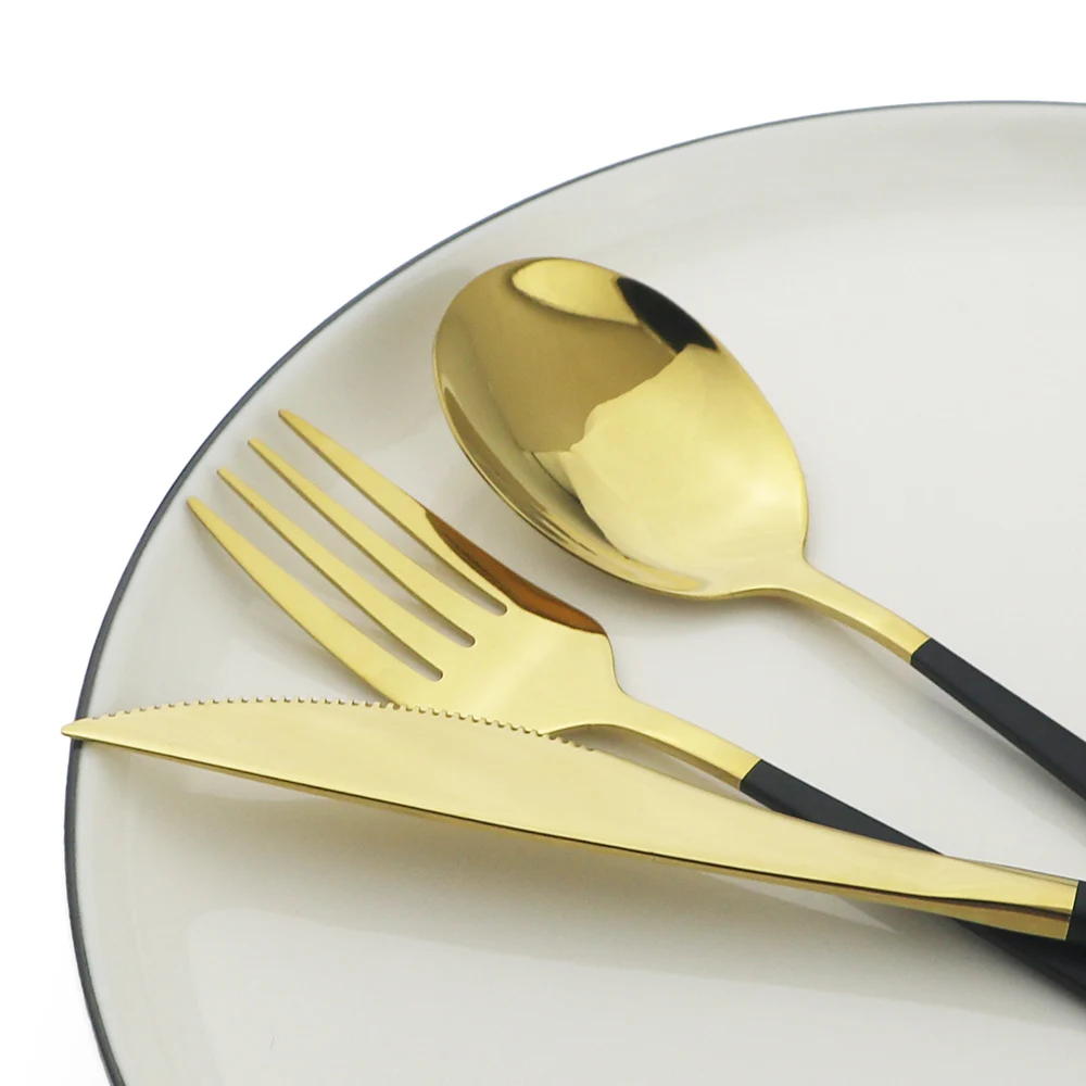 

Mirror Black Gold Dinnerware Set 18/10 Stainless Steel Tableware Set Dinner Knife Fork Spoon Cutlery Set Kitchen Flatware Set