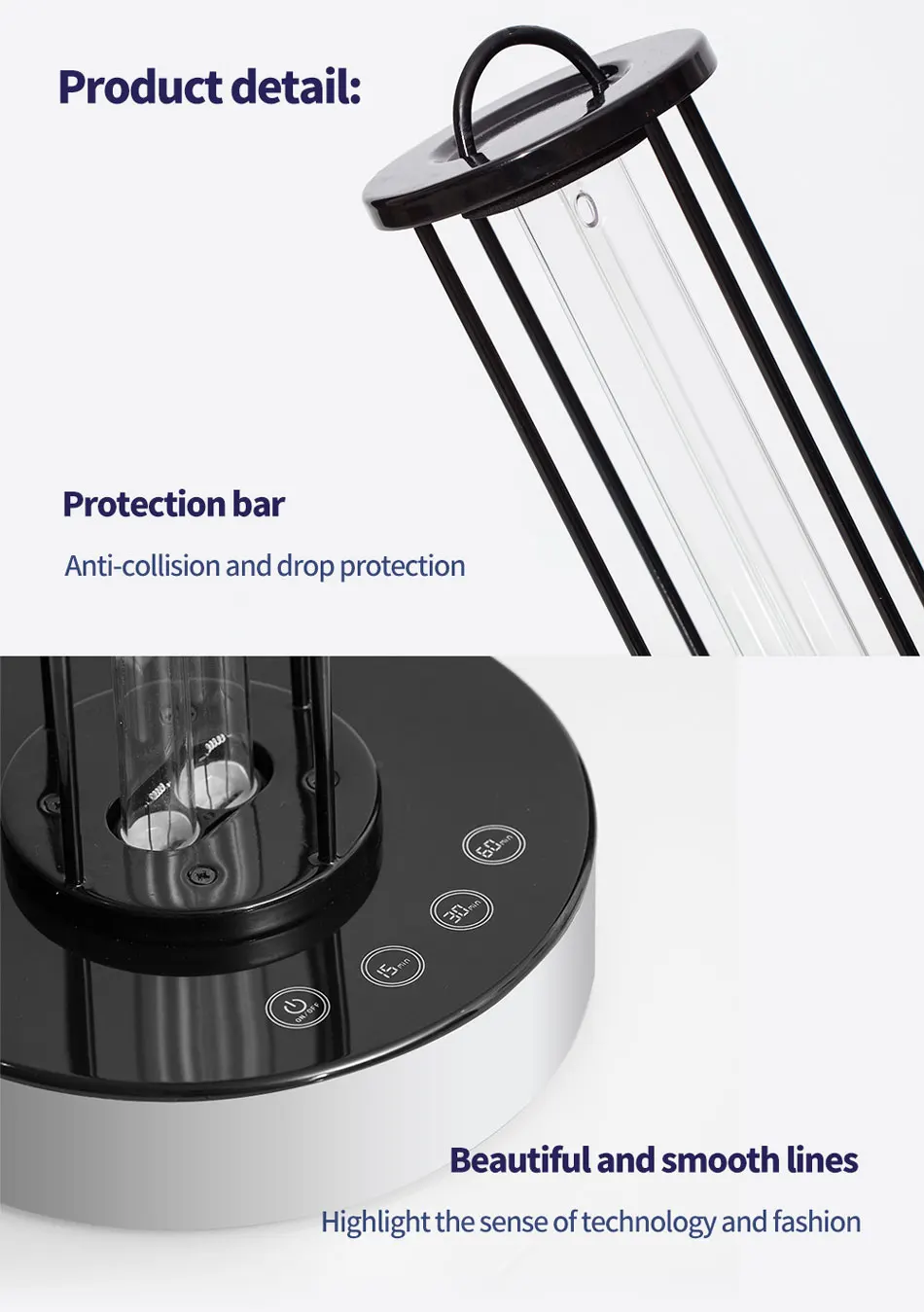 

Cnlight 60W UV Sterilizer Lamp Timer Remote Control UVC Ultraviolet Disinfection Light Desktop Ozone Quartz Portable Germicidal