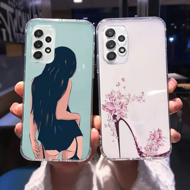 

Fashion Girl Queen High Heels Phone Case Transparent For Samsung A51 A50 A71 A70 A81 M60S Note S21 S 20 10 9 8 11 E Plus Ultra