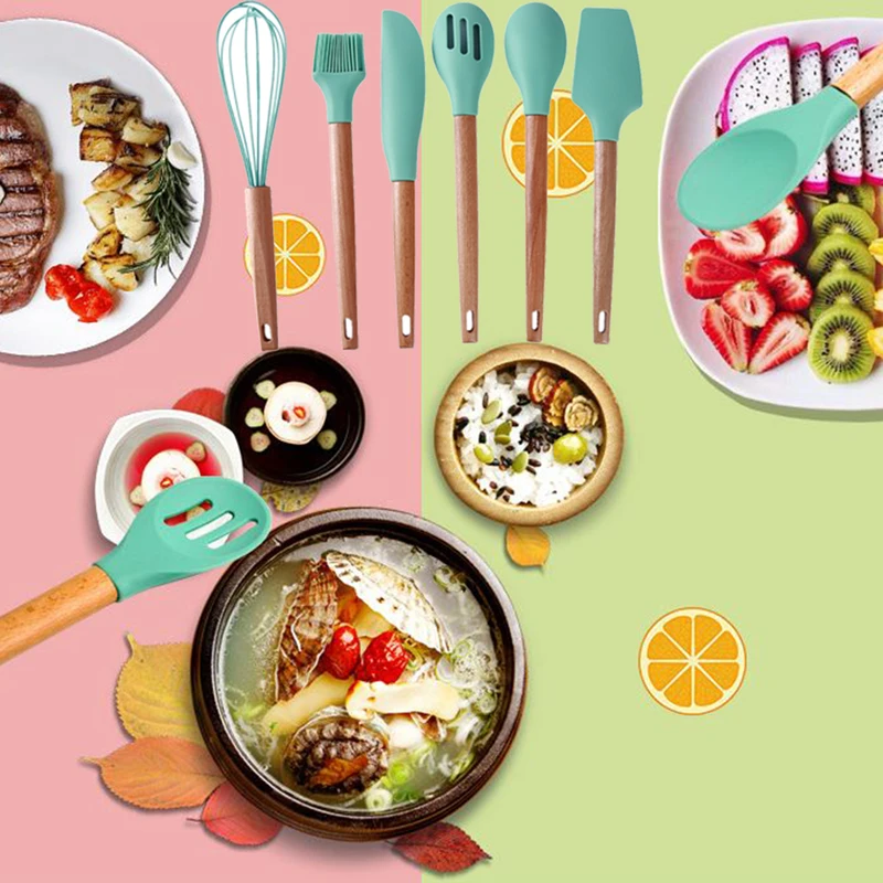 6 шт./компл. деревянная ручка силикон набор кухонных принадлежностей Совок