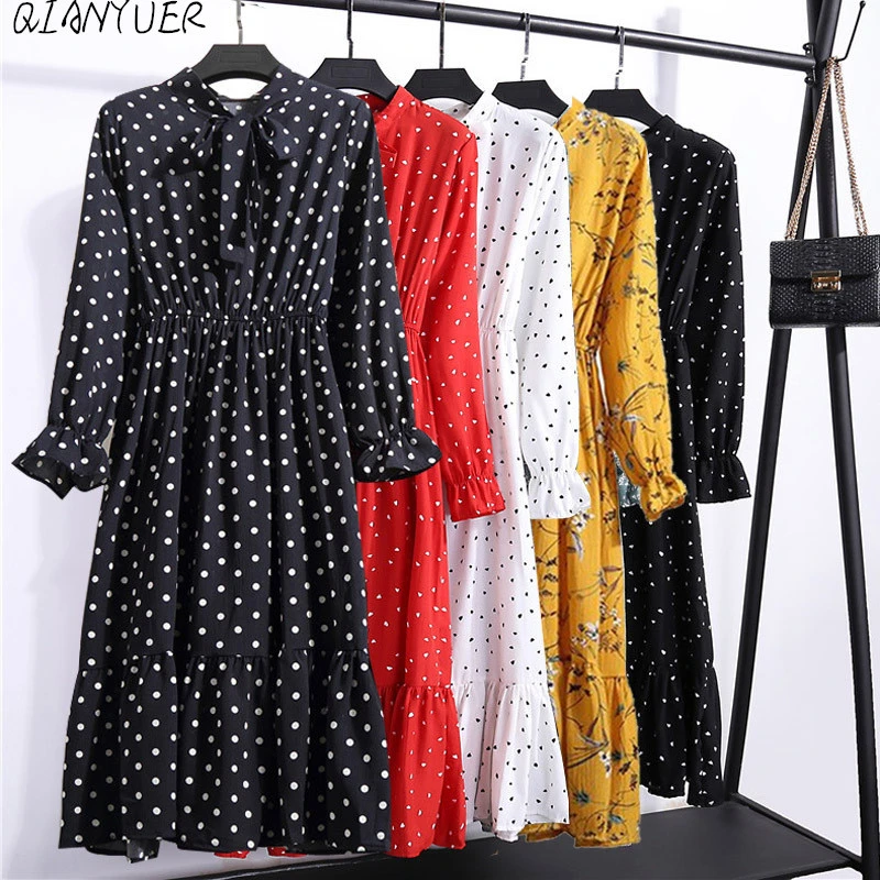 Шифоновое платье весеннее женское с длинным рукавом винтажное шифоновое